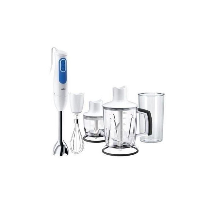 Braun Batidora de mano MQ3045WH con 2 picadores, tecnología PowerBell Plus y Splash Control - Blanco y azul