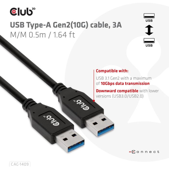Club3D Kabel USB Typ-A Gen2 0.5m 10 Gbps St/St 2