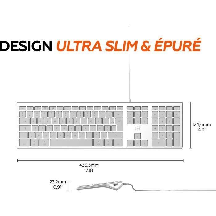 MOBILITY LAB ML304304 - Teclado de diseño táctil con cable con 2 USB para Mac - AZERTY - Blanco y plateado 4 MOBILITY LAB ML304304 - Teclado de diseño táctil con cable con 2 USB para Mac - AZERTY - Blanco y plateado 4