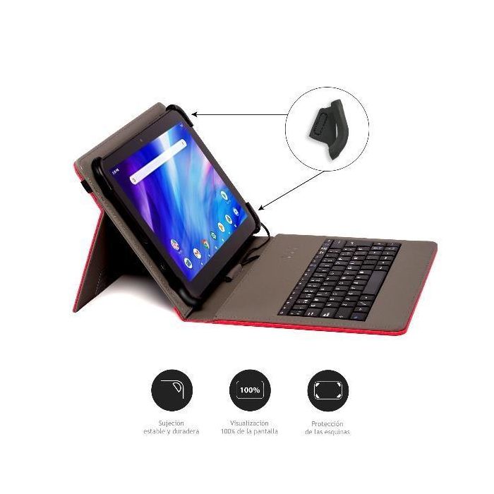 Nilox Funda con Teclado para Tablet 9.7" a 10.5", Conexión USB y USB-C, Color Rojo
