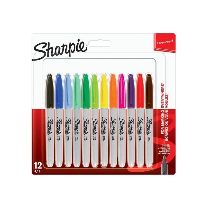 Sharpie Rotuladores permanentes punta fina, blister 12 unidades colores surtidos, trazo 0,9 mm