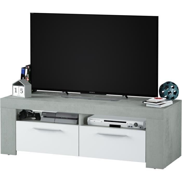 Soporte de TV AMBIT de 2 puertas - Estilo contemporáneo - Gris y blanco - L 120 cm 4 Soporte de TV AMBIT de 2 puertas - Estilo contemporáneo - Gris y blanco - L 120 cm 4