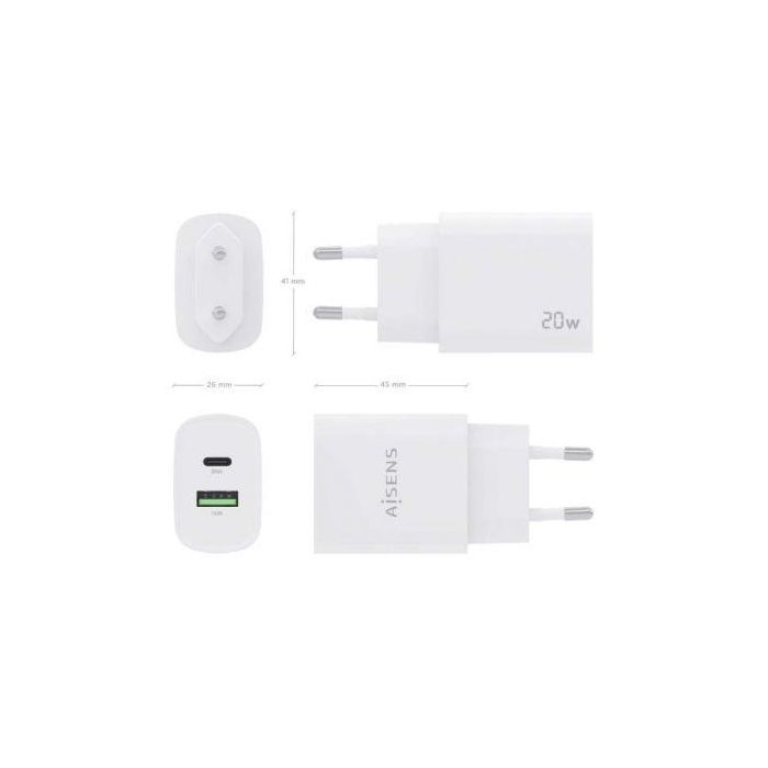 AISENS - CARGADOR 20W, 1xUSB-C PD3.0, 1xUSB-A QC3.0, BLANCO 3