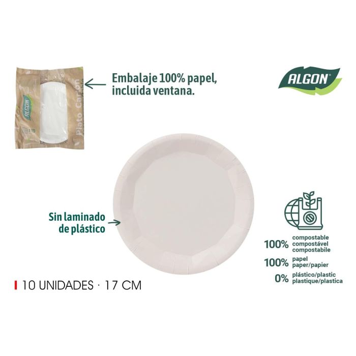Set de 10 platos redondos de cartón blanco 17 cm - Algon (24 Unidades) Set de 10 platos redondos de cartón blanco 17 cm - Algon (24 Unidades)