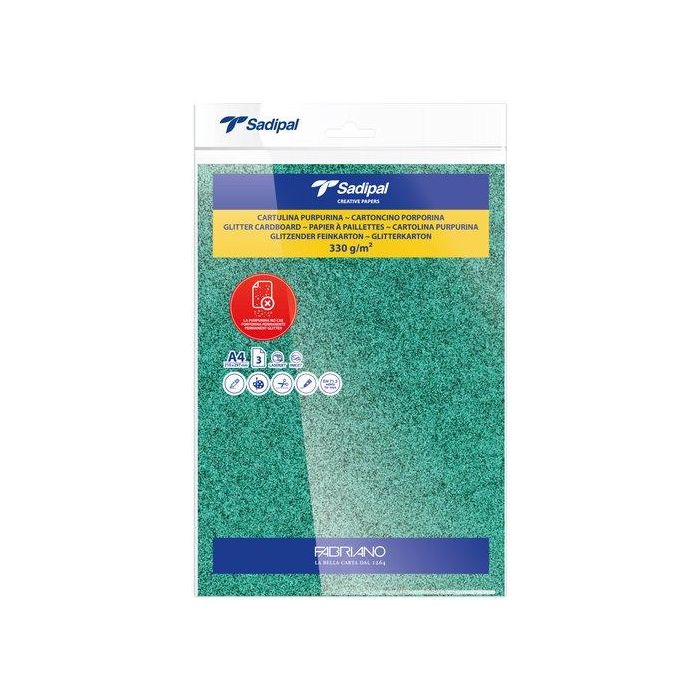 Cartulina Purpurina A4 Sadipal 330G Verde Paquete De 3