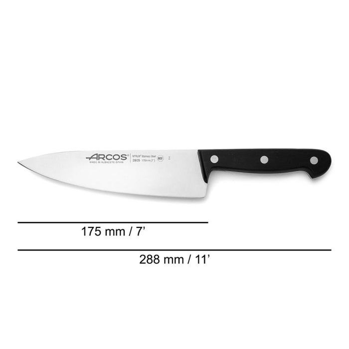 Arcos Cuchillo Cocinero Universal Pro 175 mm, Acero Nitrum® Antibacteriano con Bactiproof Silver, Mango Negro y Remaches Inoxidables 1 Arcos Cuchillo Cocinero Universal Pro 175 mm, Acero Nitrum® Antibacteriano con Bactiproof Silver, Mango Negro y Remaches Inoxidables 1