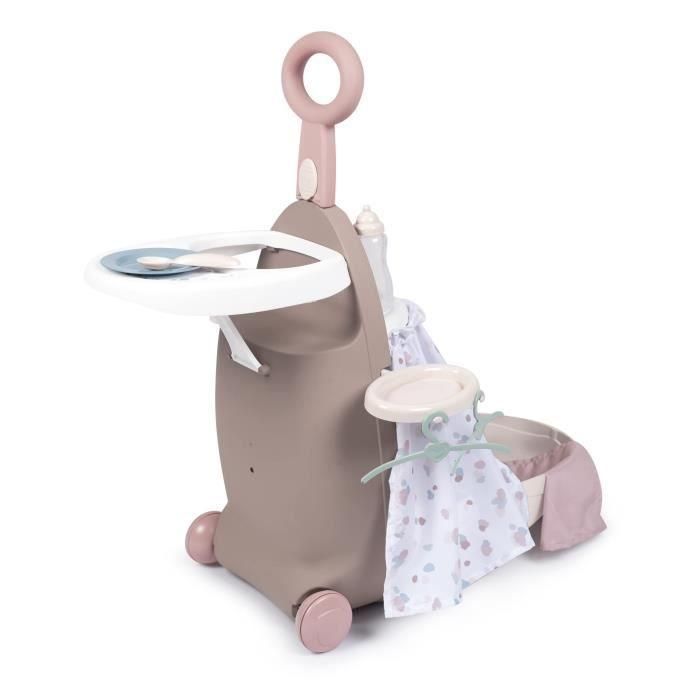 Trolley baby nurse 3 en 1 maleta,trona y cuna para muñecas de hasta 42 cm no incluida con 6 accesorios. 62x25,5x25,5 cm