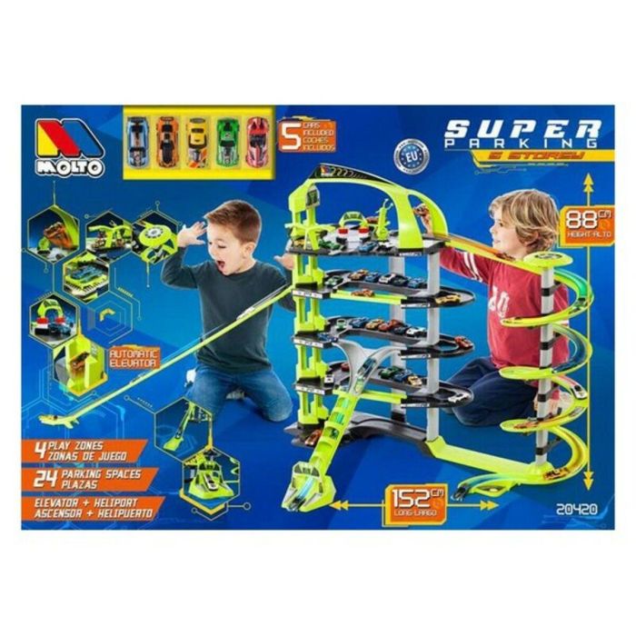 Molto Parking 5 plantas 152 cm de largo incluye 5 coches para niños a partir de 3 años 10