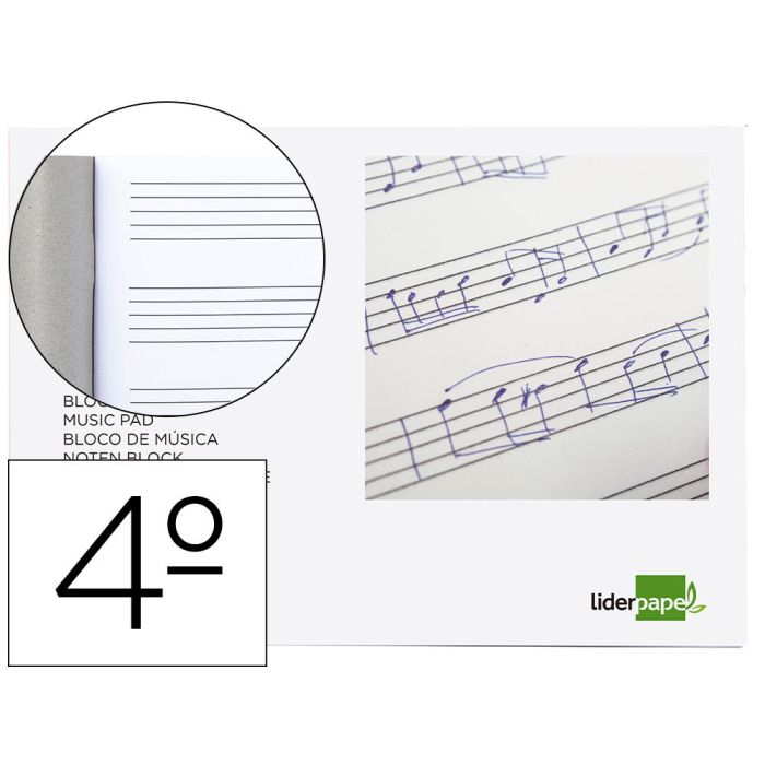 Bloc Musica Liderpapel Pentagrama 5 mm Cuarto 20 Hojas 100 gr-M2 grapado