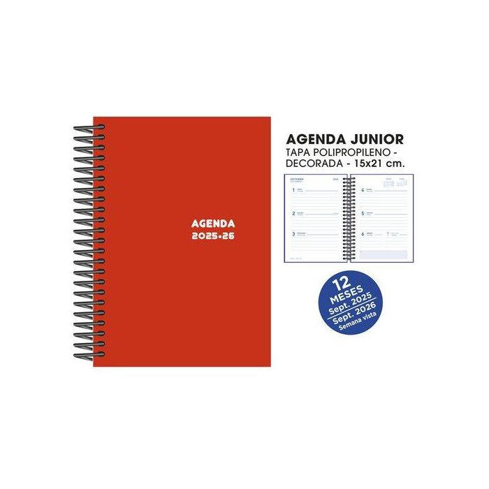 Agenda Escolar (2025-26) Senfort Junior Espiral Tapa Pvc 150X210 S/V Rojo
