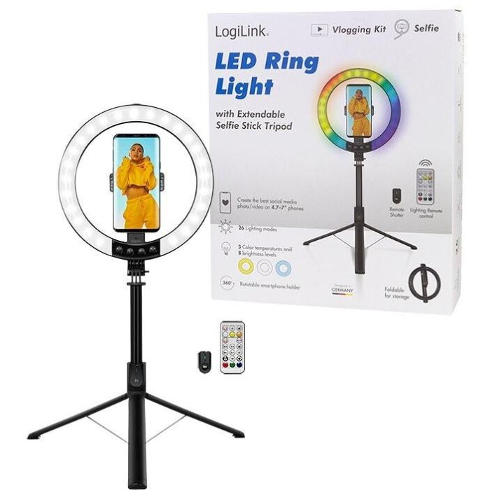 Logilink Smartphone-Ringlicht m.Selfie-Stick-Stativ.DM 20cm 6