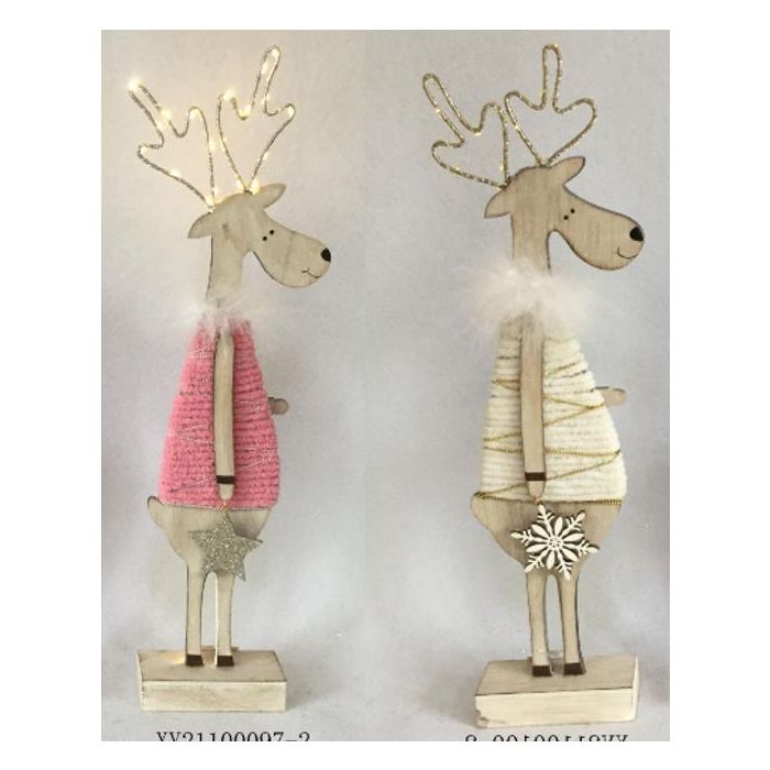 DKD Home Decor Figura Navidad Reno Fantasía con LED, MDF, Surtido Colores Rojo, Rosa, Blanco, Marrón, 4x29x9 cm, Pack 6 Unidades 1