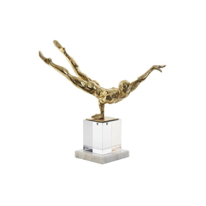 DKD Home Decor Figura Decorativa de Gimnasta Estilo Glam Dorada de Resina, Cristal y Mármol - 10 x 27 x 30 cm