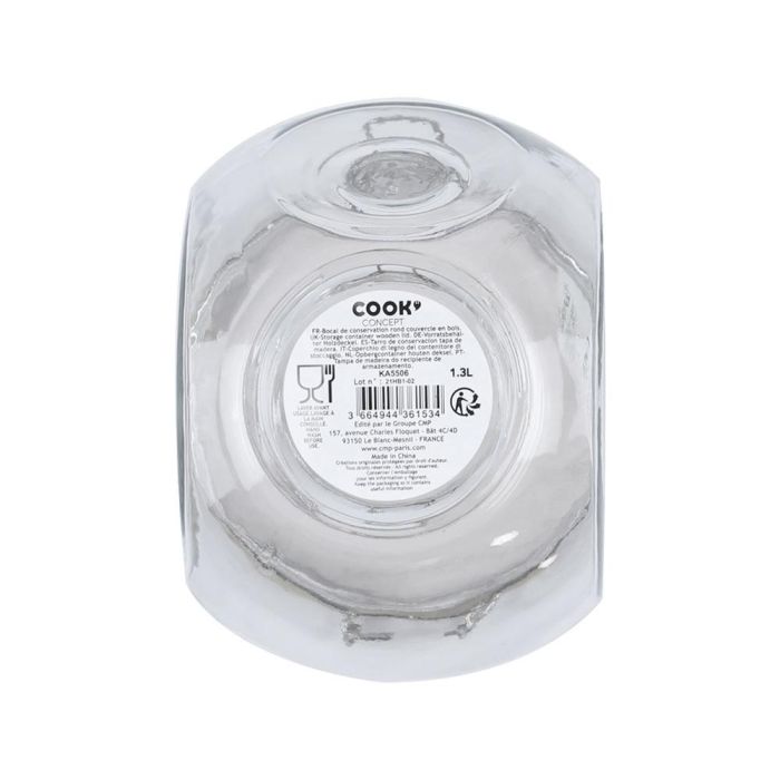 Cook Concept Bote Cristal 1,3 L con Tapa Madera Cierre Mecánico 3