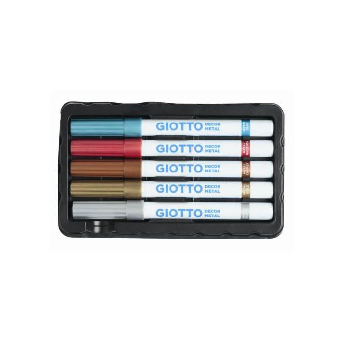 Giotto Rotulador Decor Metal Caja 5 Unidades Colores Surtidos Tinta Base Agua Punta 4 Mm Acabado Permanente 1