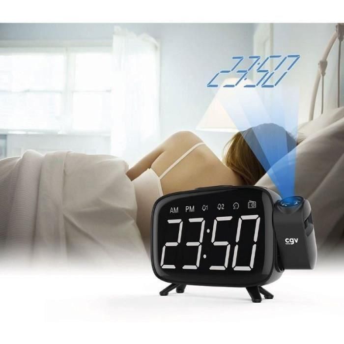 CGV CR-P10 Radio Despertador con Proyección de Hora en Techo, Doble Alarma, Radio FM, Display LED, Botones Grandes, Fácil de Usar 2