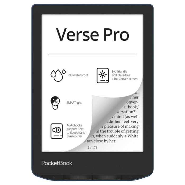 PocketBook Verse Pro - Lector de eBooks 6" con Audiolibros Bluetooth, SMARTlight, Resistente al Agua IPX8, 16 GB, Color Azure o Passion Red PocketBook Verse Pro - Lector de eBooks 6" con Audiolibros Bluetooth, SMARTlight, Resistente al Agua IPX8, 16 GB, Color Azure o Passion Red