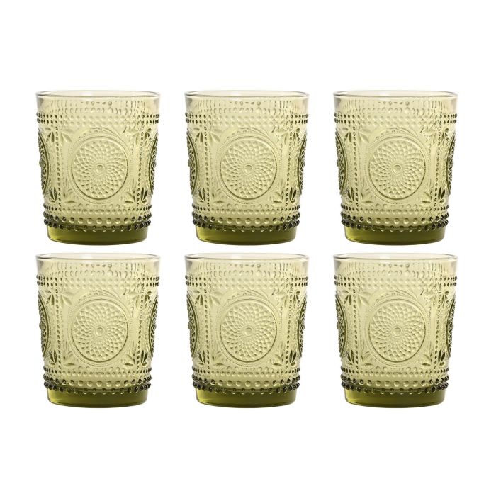 DKD Home Decor Vaso Colonial de Cristal Verde 310ml - Set de 6 Vasos Apto para Lavavajillas 8.6 x 10 x 8.6 cm