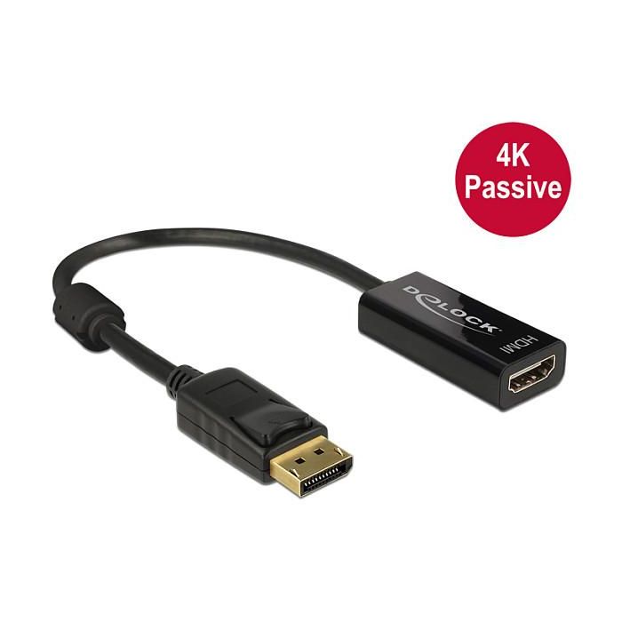 DeLOCK 62609 Cable Adaptador DisplayPort 1.2 Macho a HDMI Hembra Negro 4K Pasivo 0.2m 1