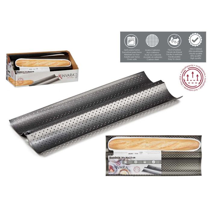 Bandeja de Pan Metal Kinvara 38 cm - Antiadherente, Acero Carbono, Gris Oscuro (24 Unidades)