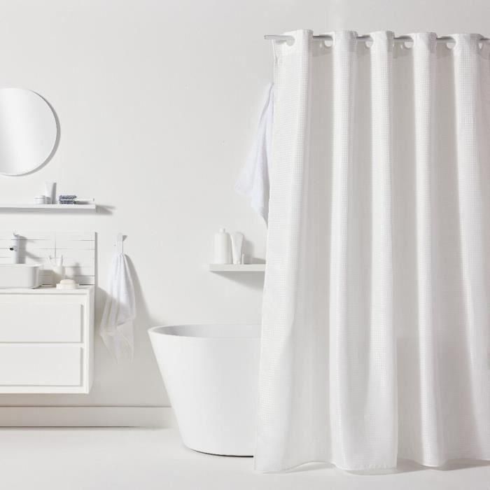 Cortina de ducha con diseño de gofres - Blanca - Poliéster - 180 x 200 cm - 12 ganchos - UTILITY - TODAY