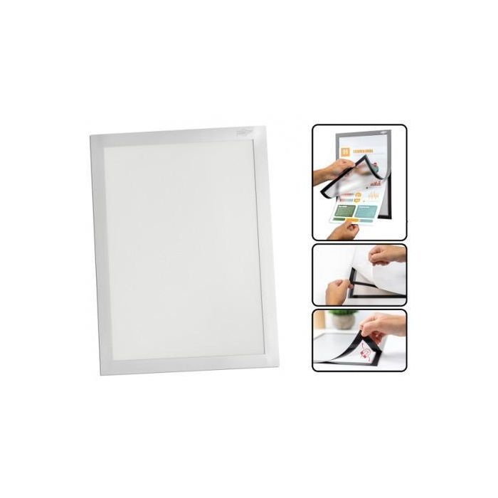 FAIBO 40601 Marcos Magnéticos Adhesivos A4 Gris - Pack 2 Unidades para Superficies Lisas Antirreflectantes