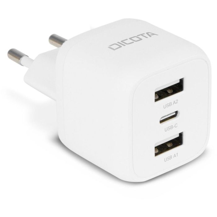 DICOTA D32069 Cargador de pared GaN 32W con 3 puertos (2 USB-A, 1 USB-C) para portátil y smartphone, negro