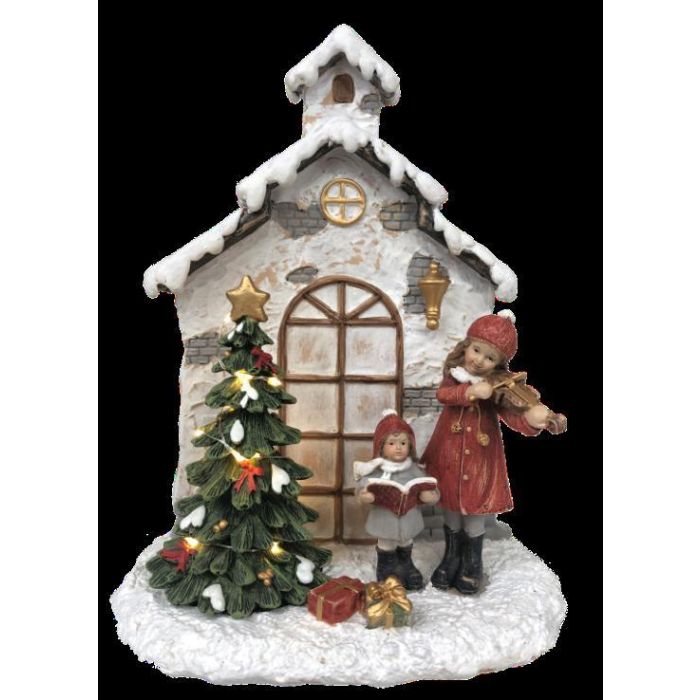 DKD Home Decor Figura de Navidad Tradicional Casa LED con Pilas Lr44 Resina Multicolor 9x21x16.5cm Paquete de 2 Unidades
