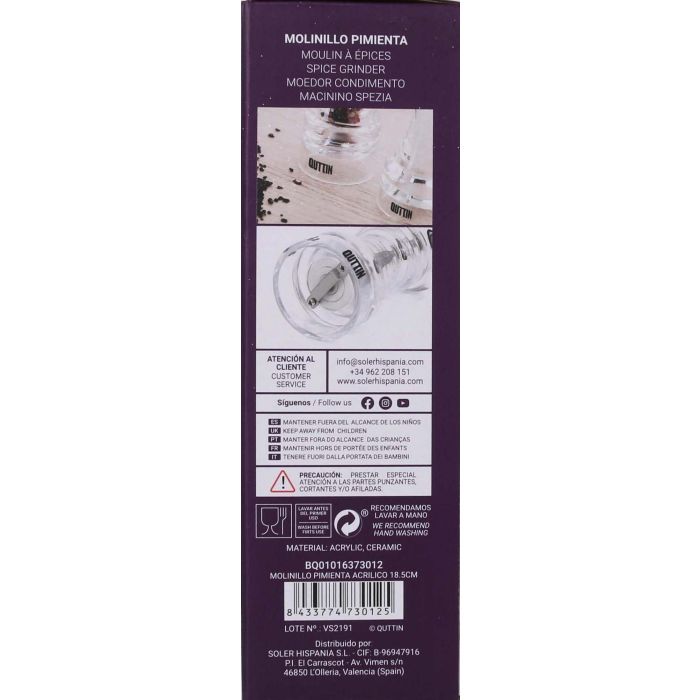 Quttin Molinillo de Pimienta Acrílico 18.5 cm (18 Unidades) 3