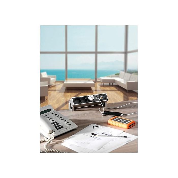 Bachmann DESK2 Regleta 3 Enchufes Type F 16A 230V 4 Módulos Negro Aluminio Acero Inoxidable Bachmann DESK2 Regleta 3 Enchufes Type F 16A 230V 4 Módulos Negro Aluminio Acero Inoxidable