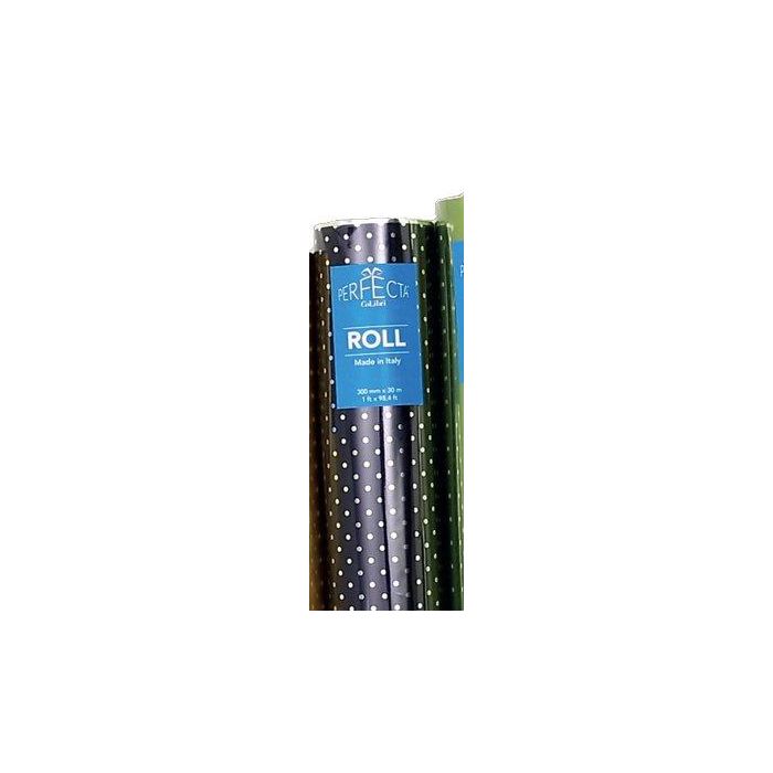 Papel De Regalo Bobina Colibri 30 Cm X 30 M Simple Estampado Azul Con Puntos Metalizado