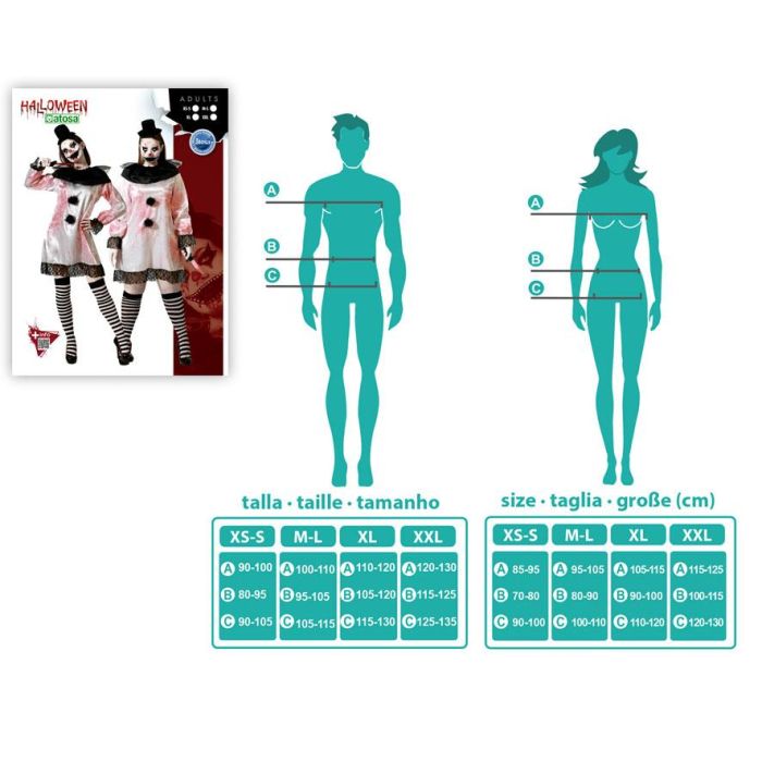 Disfraz de Payasa Sangrienta Halloween para Mujer Adulto, Vestido Blanco Vintage Estilo Siniestro, Tallas M-L