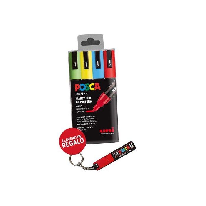Marcador T.Opaca No Perm. Uni Posca 1.8-2.5Mm (Pc-5M/4C) Estuche De 4 (Incluye Llavero De Regalo)