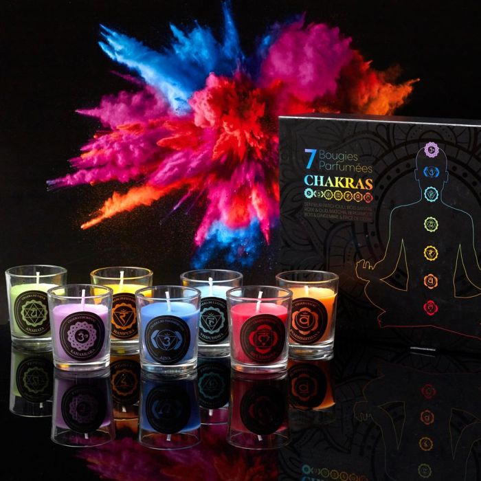 Home Deco Factory Juego 7 Velas Perfumadas Chakra Lila Azul Celeste Verde Amarillo Naranja Rojo Vasito Vidrio 1 Home Deco Factory Juego 7 Velas Perfumadas Chakra Lila Azul Celeste Verde Amarillo Naranja Rojo Vasito Vidrio 1
