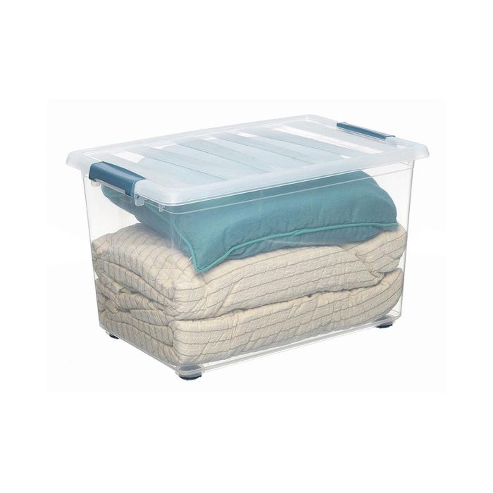 Domo Pack Living Caja de almacenaje transparente 57l polipropileno con ruedas y asas ergonómicas 59x39x36,5cm