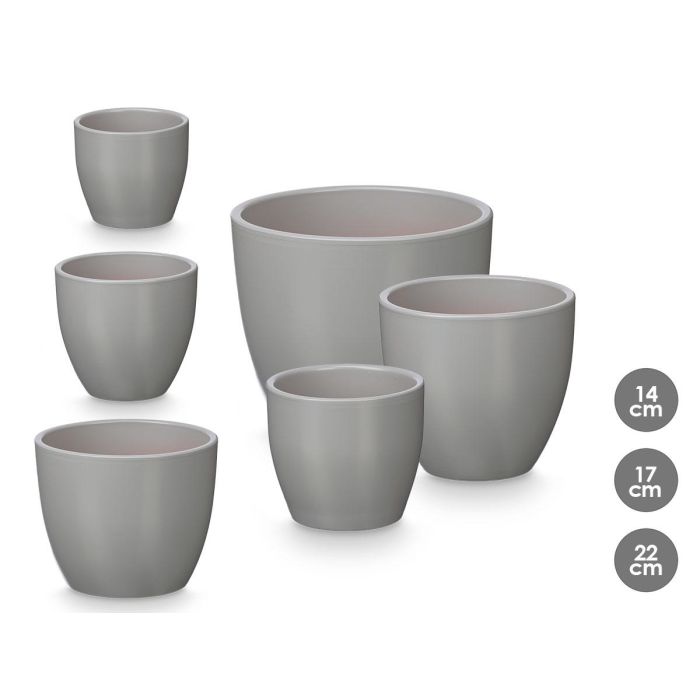 Set 3 Macetas Abombada 14 17 22Cm Gris Mate Ibergarden Set 3 Macetas Abombada 14 17 22Cm Gris Mate Ibergarden