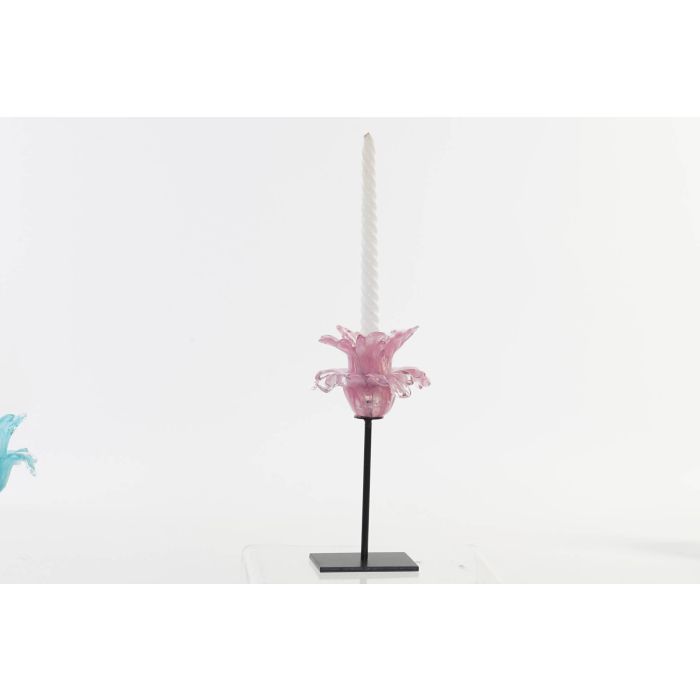 DKD Home Decor Portavelas Rosa Azul Cristal Metal 12 x 12 x 24 cm (2 Unidades) 3