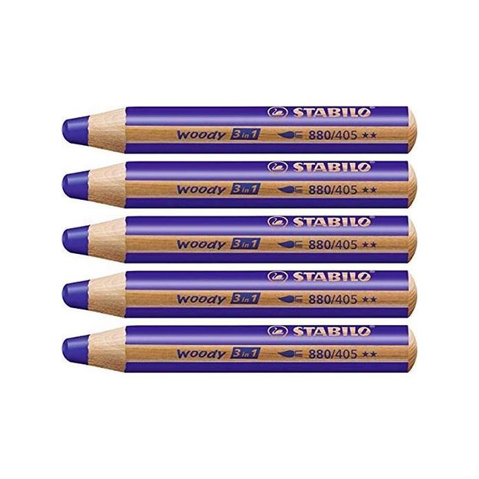 Stabilo Lápices de Colores Woody 3 en 1 Azul Ultramar Estuche 5 Ud