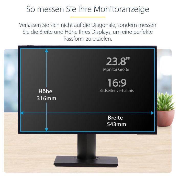 StarTech.com Filtro de Privacidad para Monitor 23.8" (60.5 cm) 16:9 - Acrílico, Anti-Huellas, Filtro Luz Azul, Ángulo +/-30°, Instalación Colgante, Universal 2