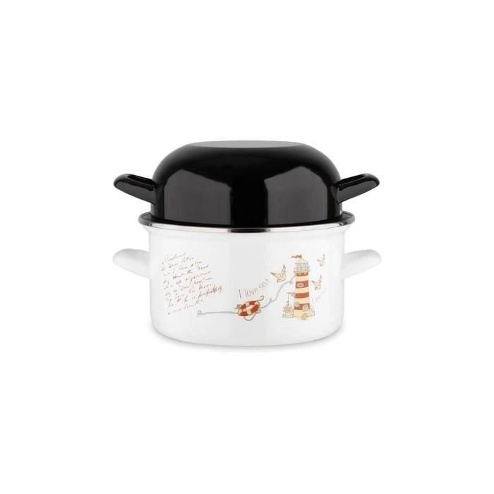 Maceta molde BAUMALU 20 cm - Decoración faro - Tapa negra - Blanco 1 Maceta molde BAUMALU 20 cm - Decoración faro - Tapa negra - Blanco 1