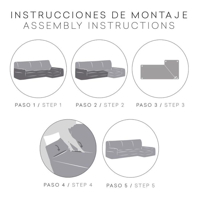 Funda para chaise longue de brazo largo izquierdo Eysa THOR Gris 170 x 110 x 310 cm 2