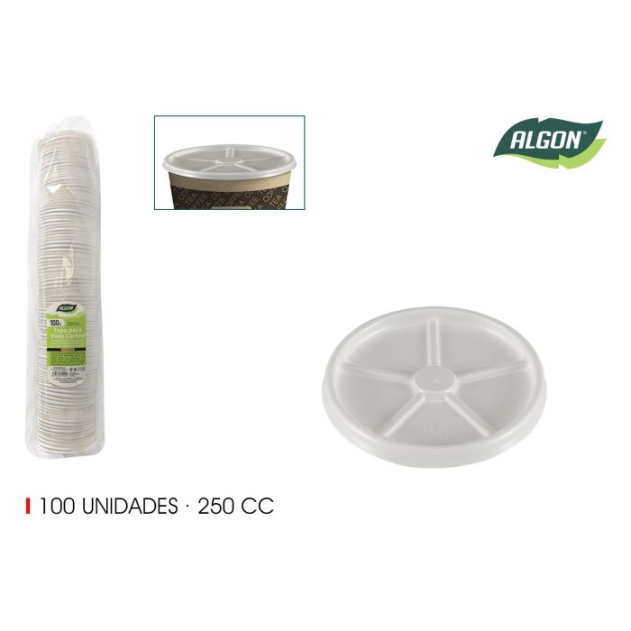 Set de 100 tapas para vasos de café 250 cc Algon (20 Cajas) Set de 100 tapas para vasos de café 250 cc Algon (20 Cajas)