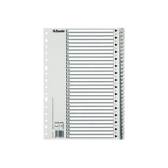 Indice Esselte Pp Numerico Fº Pestañas 1-31 16 Taladros Gris Con Ind.B/N