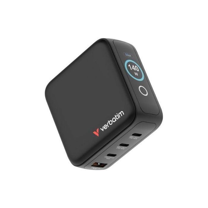 Verbatim Cargador de Pared Universal GaN Mini 140W con Pantalla, 3xUSB-C, 1xUSB-A, Universal 100-240V, Ref. 30240 3 Verbatim Cargador de Pared Universal GaN Mini 140W con Pantalla, 3xUSB-C, 1xUSB-A, Universal 100-240V, Ref. 30240 3