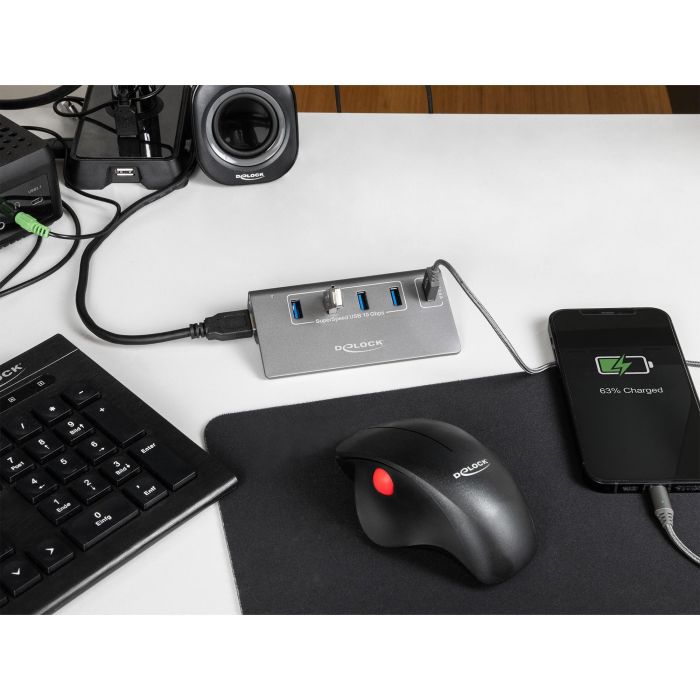 DELOCK USB 10 Gbps Hub mit 4 USB Typ-A Ports + 1 Schnellladeport inkl. Netzteil 3
