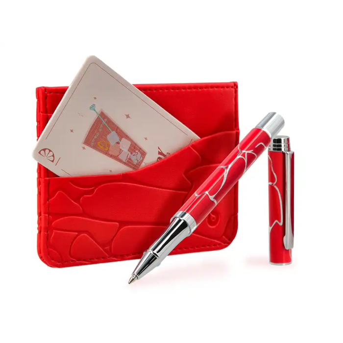 Belius Cocktails Boligrafo y Wallet Aluminio Rojo Plateado Relieve Tinta Azul Caja Diseño Elegante 7
