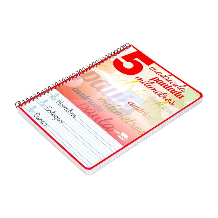 Cuaderno Espiral Liderpapel Cuarto Pautaguia Tapa Dura 80H75 gr Cuadro Pautado 5 mm Con Margen 6 unidades 8