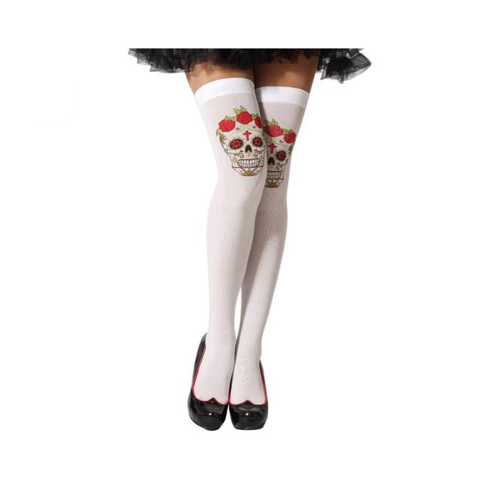 Medias Blancas Con Calavera Catrina Y Flores Para Mujer 0 Medias Blancas Con Calavera Catrina Y Flores Para Mujer 0