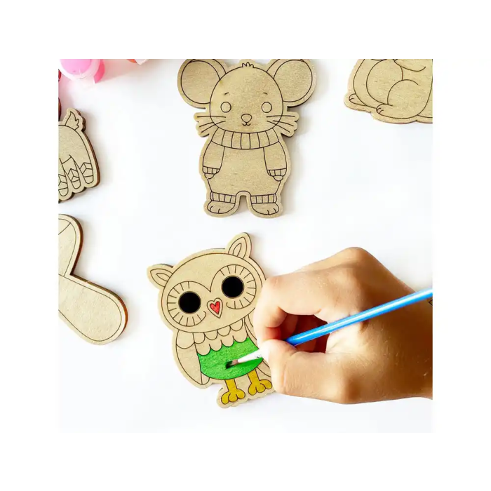 Wondee Kit para Colorear Animales del Bosque con Figuras de Madera Sostenible para Niños, Fomenta Creatividad y Motricidad Fina 1