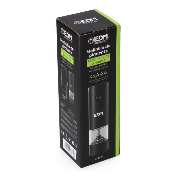 Edm Molinillo de pimienta eléctrico 70 ml, ajuste grosor, depósito transparente, 17 ml, Ø5.5x17.6 cm 3 Edm Molinillo de pimienta eléctrico 70 ml, ajuste grosor, depósito transparente, 17 ml, Ø5.5x17.6 cm 3